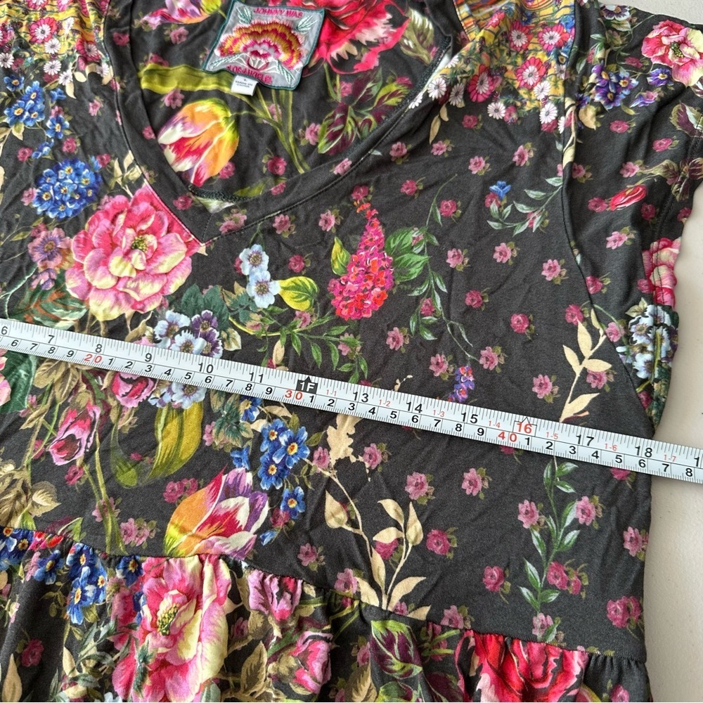 Johnny Was Naomi V Neck Tiered Tea Length Dress Bright Florals - Picture 5 of 7